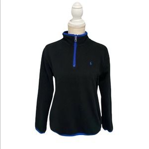 POLO Ralph Lauren Fleece Pullover Womens Large Black Blue Quarter Zip Sweater